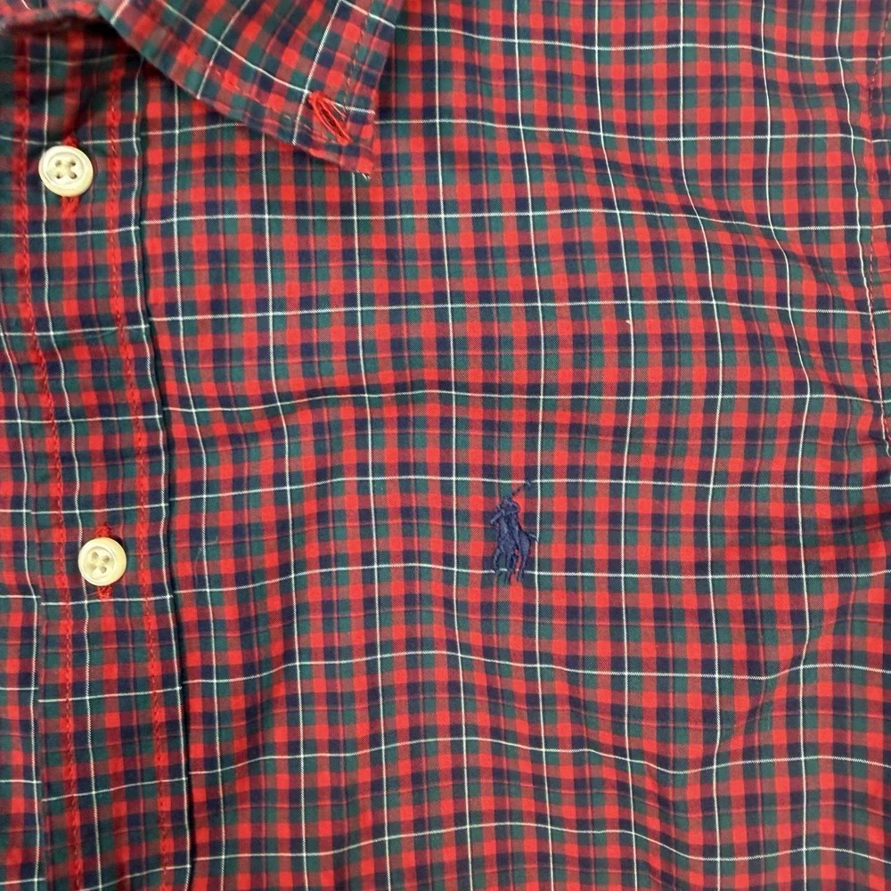 Ralph Lauren Button Down Shirt Boys XL 18-20 Red Blue Plaid Pony Cotton Casual